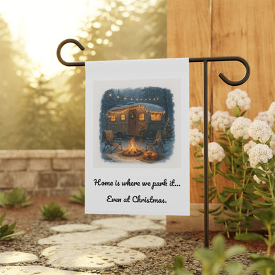 Garden Flag, Vintage Camper Christmas Banner, Home Is Where We Park It, Campfire RV Holiday Sign, House Decoration.